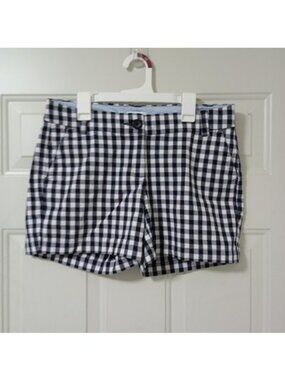 Crown & Ivy Womens Navy Gingham Checkered Shorts Size M Cotton Blend